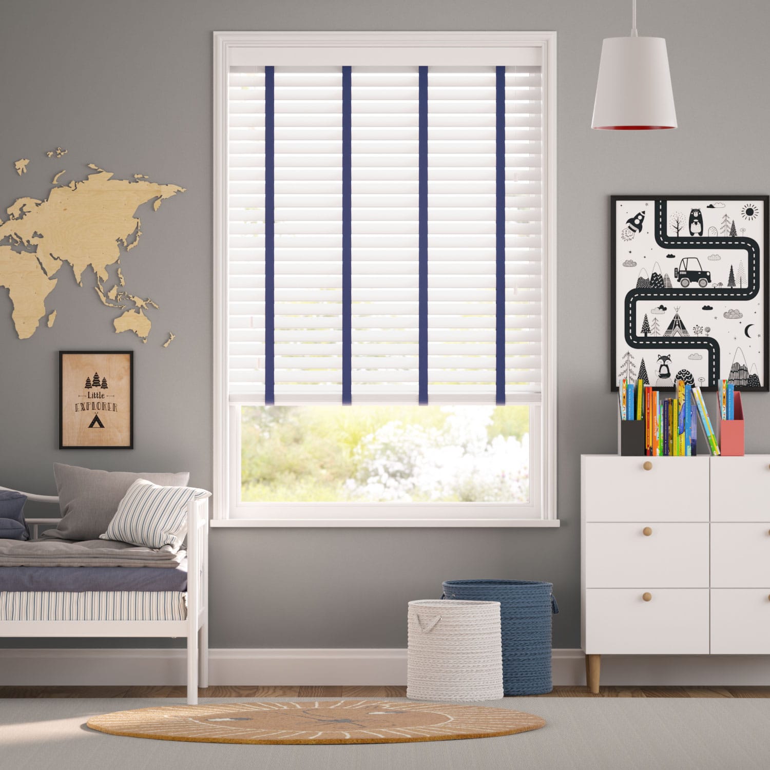 Veneziana in legno Brightest White and Denim - 50mm Slat