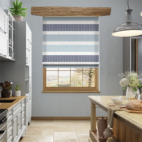 Roman Blind Cardigan Stripe Blue Horizon