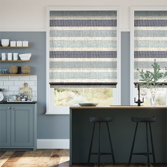 Roman Blind Cardigan Stripe Linen Blue Horizon