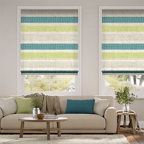 Roman Blind Cardigan Stripe Linen Sea Green