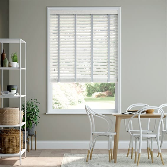 Faux Wood Blind Chalk White Grain & Smoke - 50mm Slat