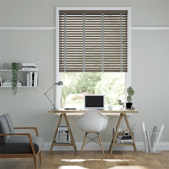 Faux Wood Blind Cobblestone Grey & Smoke - 50mm Slat