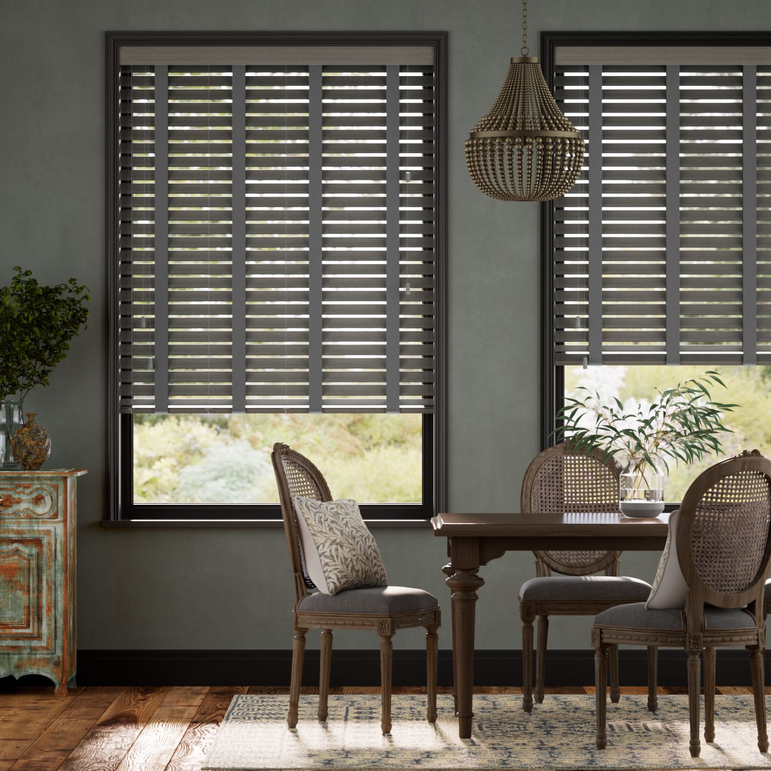 Faux Wood Blind Graphite Grain & Anthracite - 50mm Slat