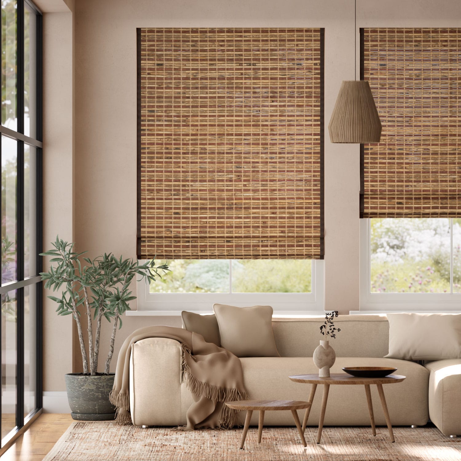 Roman Blind Electric Loreto Chestnut & Acorn