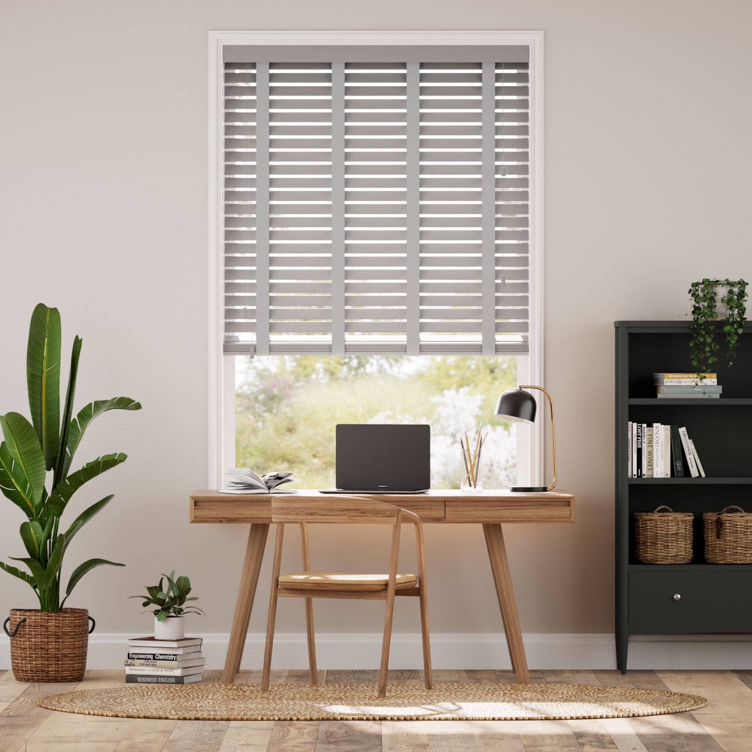 Faux Wood Blind Pebble Grey & Smoke - 50mm Slat