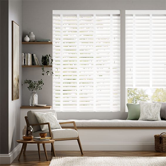 Faux Wood Blind Pristine White & Tundra - 64mm Slat